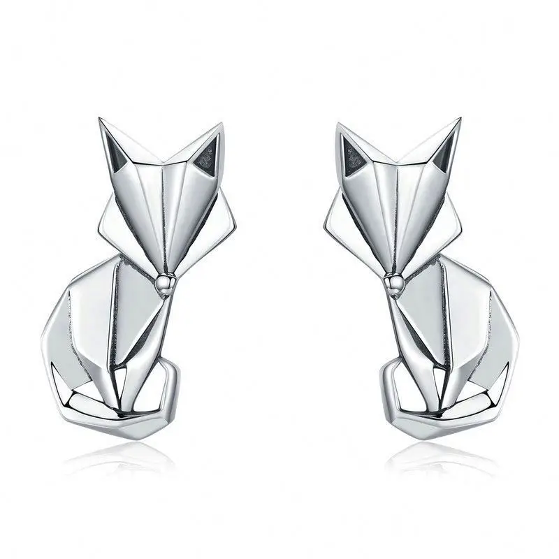 

Kailefu Hot Sale Genuine 925 Sterling Silver Fashion Folding Fox Animal Stud Earrings for Women Sterling Silver Jewelry