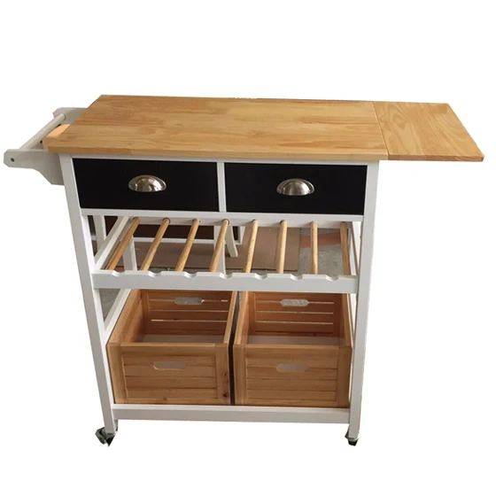 Dreamve Kitchen Wooden Trolley Basket Cart