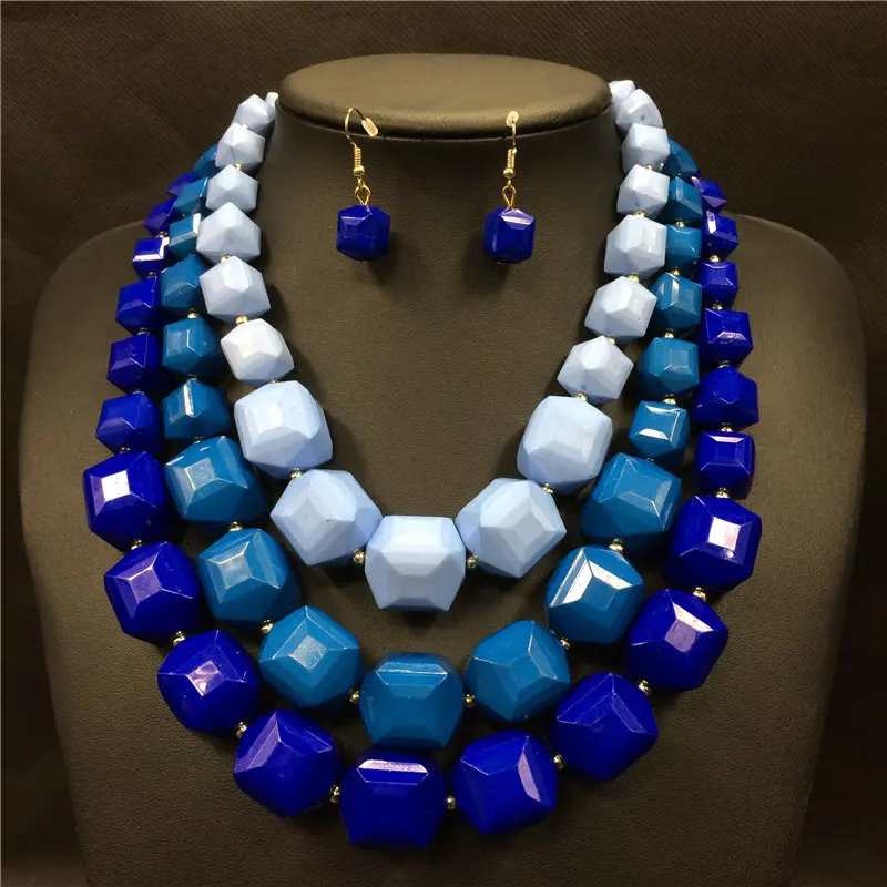 

Exaggeration Multi-layer Acrylic Necklace Earrings African Beads Jewelry Set