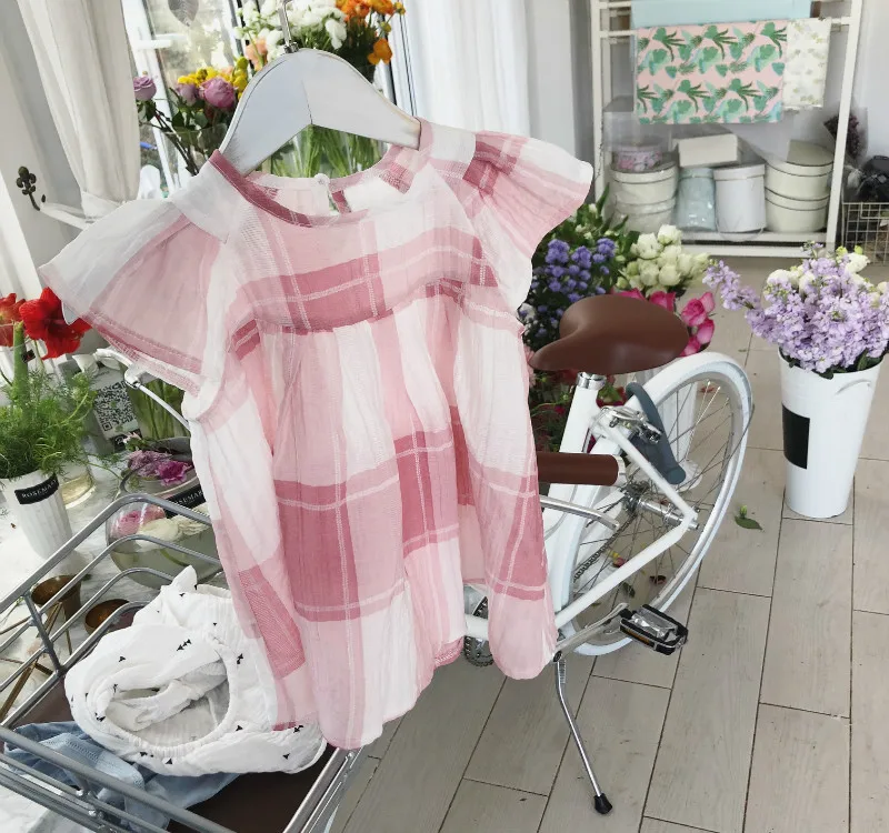 

Hu Sunshine Wholesale New Summer Cotton Fly Sleeves Plaid Girls Dresses (pick size )