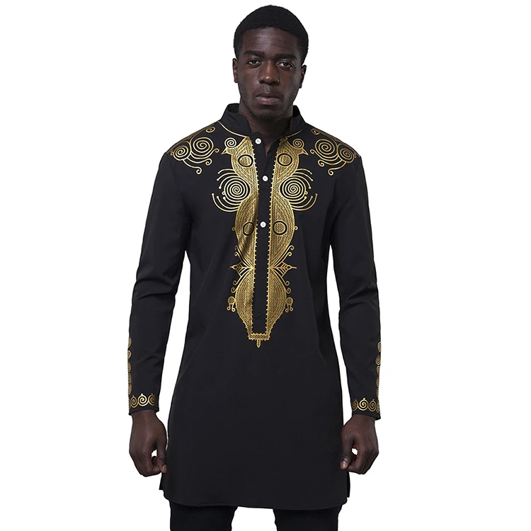 New Tren Dashiki Men African Clothing Print Mid Long Clothes Slim Fit Tops