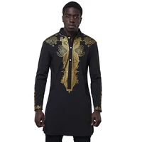 

New Tren Dashiki Men African Clothing Print Mid Long Clothes Slim Fit Tops