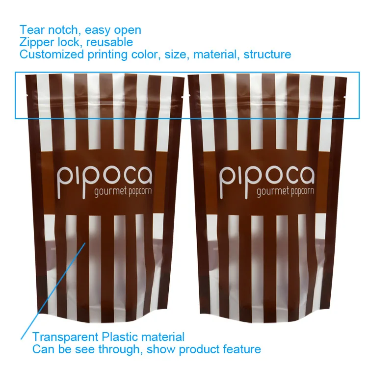 Resealable Matte Laminated Mylar Bag Zip Lock Stand Up Pouch Popcorn
