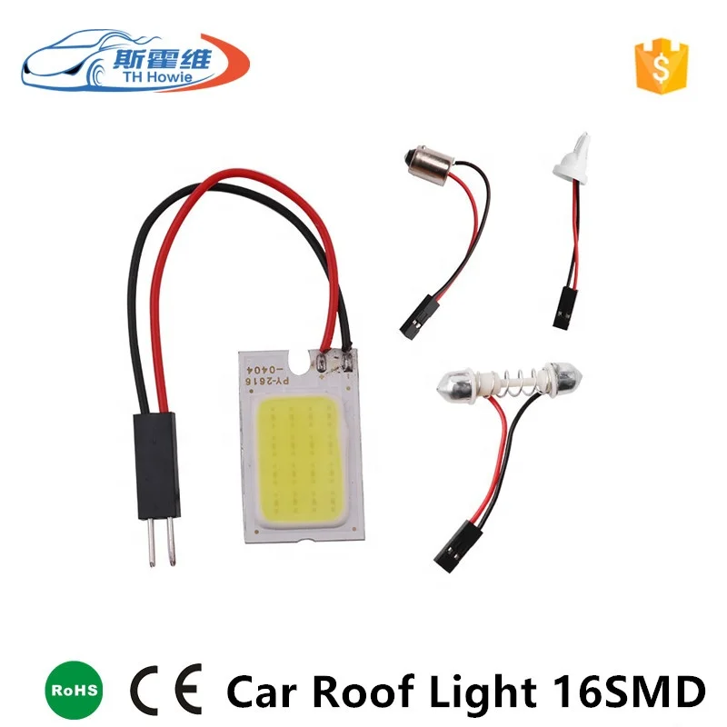 T10 COB Festoon Car Led Panel Roof Light 2 Adapters 16SMD Dome Light Auto Interior Reading Lamp Bulb DC 12V 6500K