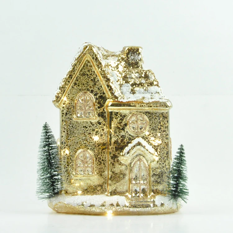 New Design House Shaped Christmas Ornament Gold Mercury Glass Christmas House factory