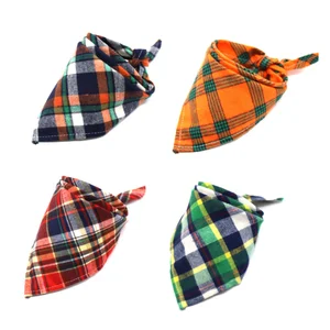 Image of Personalized Plaid Soft 100% Cotton Printed custom logo Triangle Pet Dog Bandana