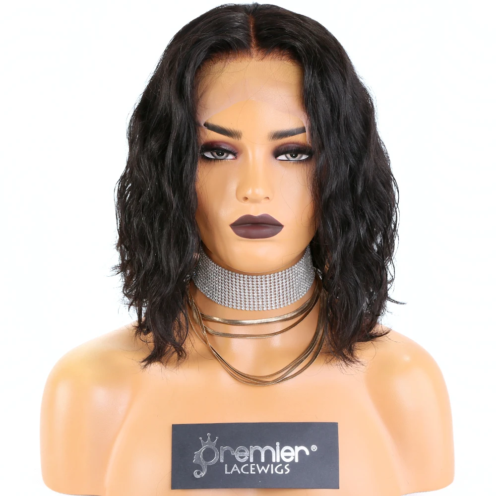 

2019 Summer Trend Deep Bleached Knots Elastic Band Middle Part Wavy Bob Style Brazilian Remy Human Hair 13x6 Lace Frontal Wigs, Natural color