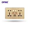 Electrical double 5 pin 2 gang 2 usb wall switch and socket with neon