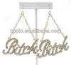 Wholesale rhinestone pave bitch letter metal drop earring