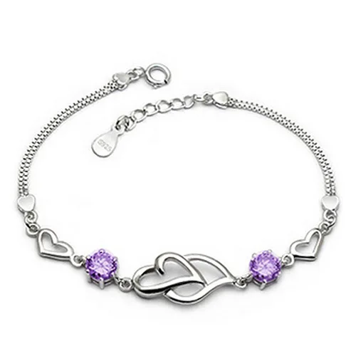 

Double Heart purple crystal bracelet silver bracelet Christmas gifts