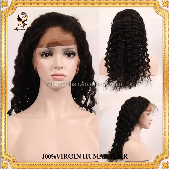 

Absolutely Natural deep wave brazilian full lace wigs #1B cheap 100% human hair wigs