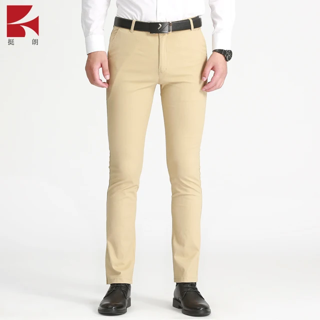 

Wholesale anti wrinkle trousers elastic waist high quality suit pants, Khaki
