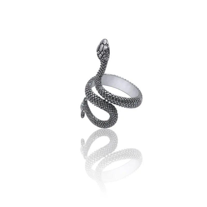 

1 Piece European New Retro Punk Exaggerated Spirit Snake Ring Fashion Personality Stereoscopic Opening Adjustable Ring, Sliver,black