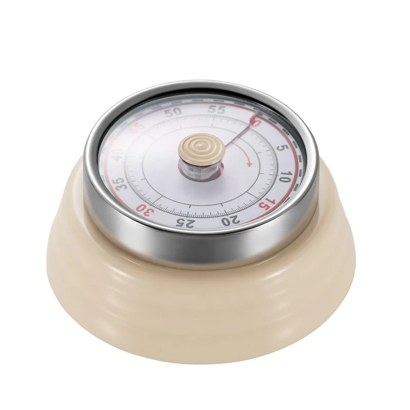 

Round Shape Count Down Timer Reminder Plastic Mechanical Kitchen timer, Beige/red
