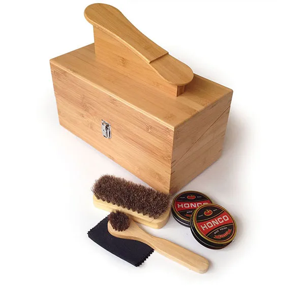 
Bamboo Hand-Crafted Shoe Shine Kit Shoe polish storage box 
