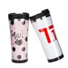Removable paper insert diy double wall plastic travel coffee mug with photo insert
