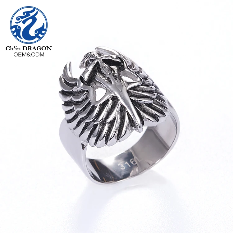

Latest Vintage Biker Ring Stainless Steel Cross Wings Dagger Man Ring, As picture