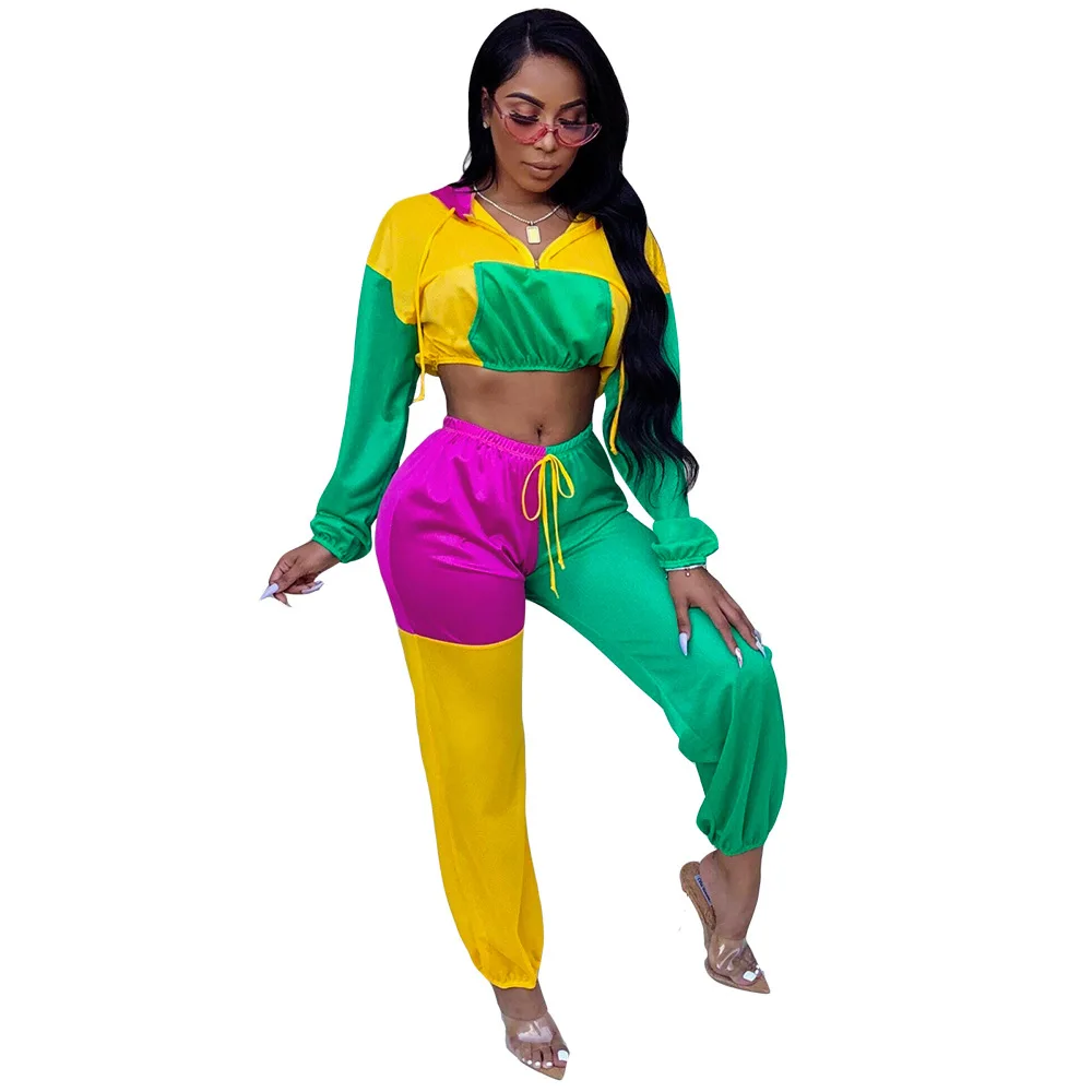 

Fashion crop top with hat lacing up pants women two piece club set clothing 3458