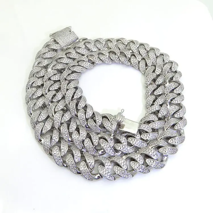 2019 custom 925 silver 10k 14k 18k yellow micro pave diamond bling bling solid gold plated big hip-hop mens cuban link chain
