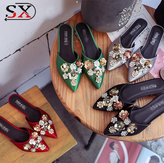 

Rhinestone Comfortable Nice Design Flat Sandals For Ladies New Pictures, Red,green,black,gray