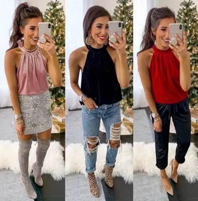 

2019 Casual Summer Women Clothes Lady Off The Shoulder T-Shirts Fashion Women Soild Color Sleeveless Tops, As shown on picture