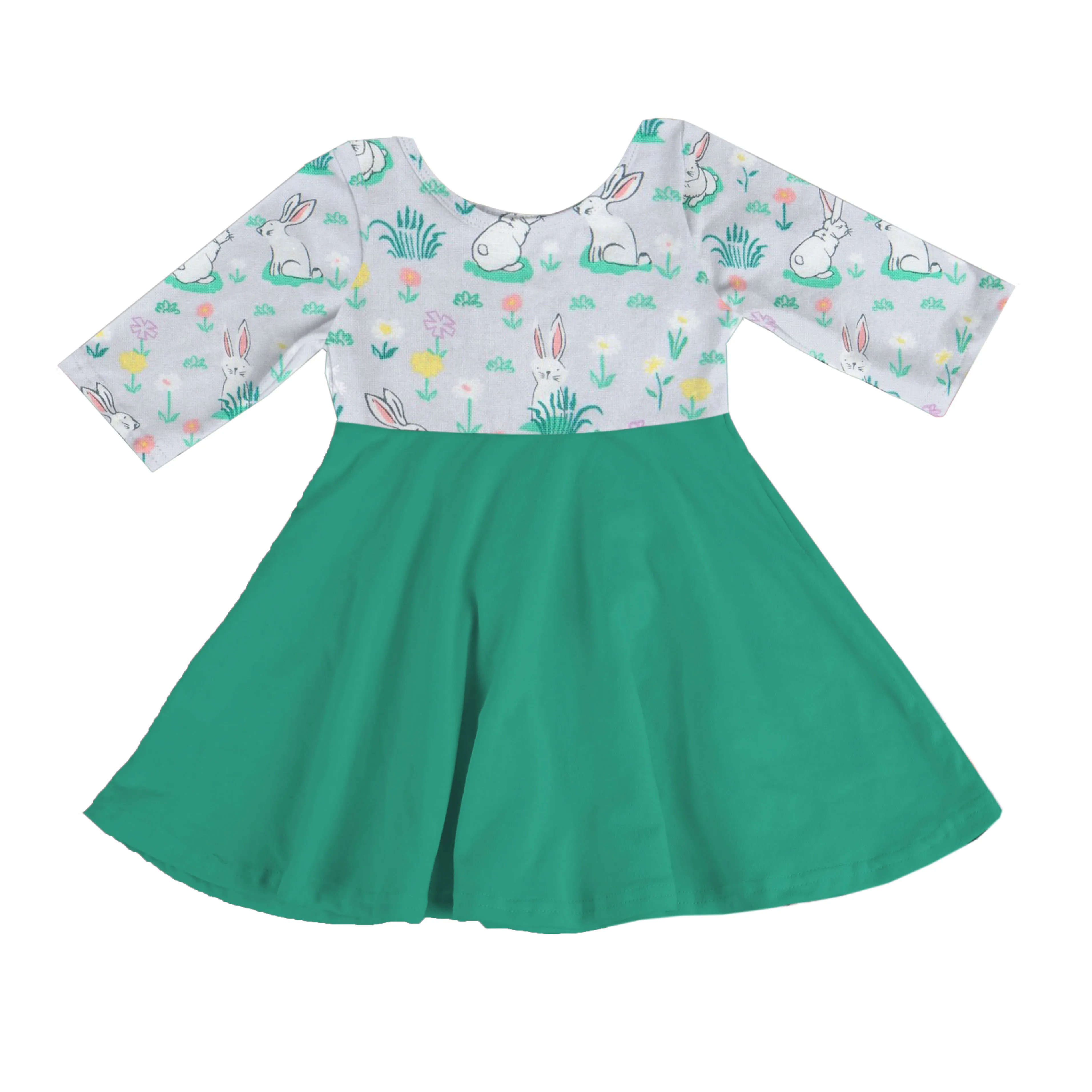 

High quality new hot sale rabbit pattern short sleeve dress top milk silk Easter girl baby dress, Picture