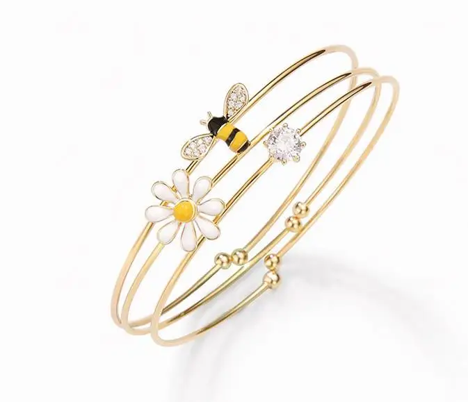 

2019 Eico wholesale new arrival flower and bee design zircon jewelry gold bracelet for girl