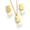 Hot Sale Classic Fashion Stainless Steel Gold Bear Sets Best Freshwater Pearl Jewelry Sets