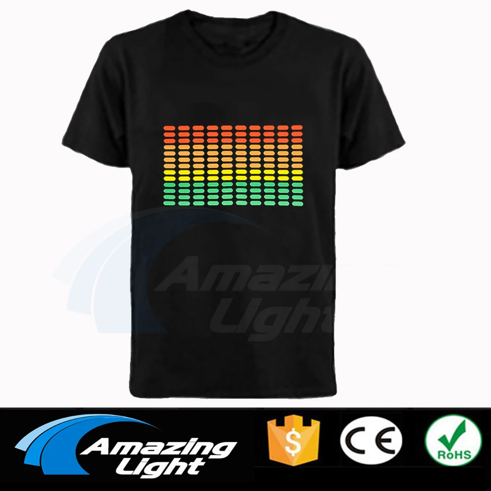 

Hot sale Sound Active Equalizer El T shirt Equalizer Light up down led t shirt Flashing music activated led t-shirt