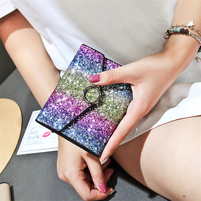 Wholesale korean style fashion vintage sequin short wallet for lady