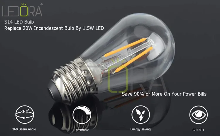 Warm white Edison bulb lights led filament bulb S14 2w led light led bulb for Outdoor String Lights