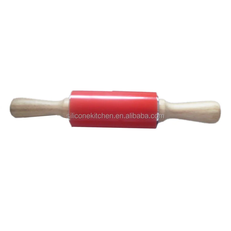 
High Quality Kitchen Utensils Dough Silicone Rolling Pin with Wood Handle 