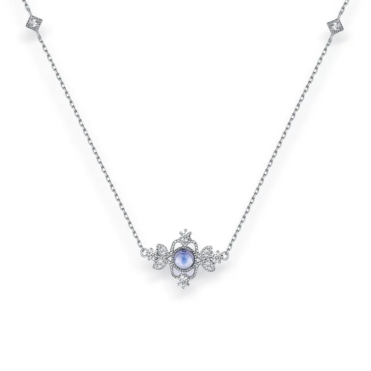 

New Product Platinum Plated 925 Silver Natural Moonstone Necklace, White