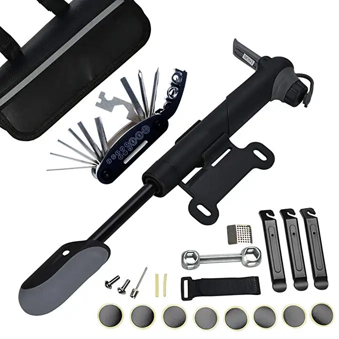 

Bike Pump Portable Bicycle Frame Pump120 PSI 16-in-1 Multi-Function Bicycle Repair Tool, Car Tire Repair Kit with Handy Bag, Black