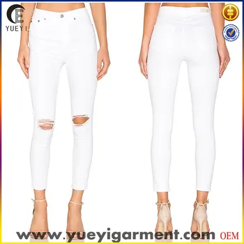 ladies white ripped jeans