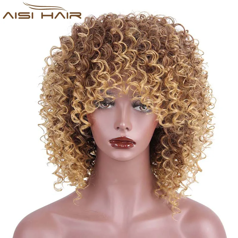 

Aisi Hair Afro Curly Wig Synthetic Short Kinky Curly Wigs For Black Women Blonde Mixed Brown Heat Resistant Fiber