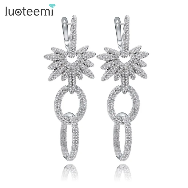 

LUOTEEMI Wholesale Retail New Deluxe 2016 Classic Fashion Bridal Design Fashion Celebrity Full Cubic Zirconia Earrings For Women
