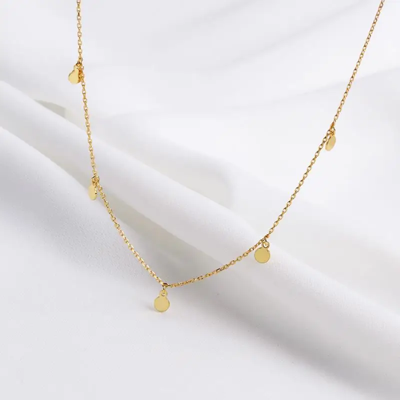 

Simple design ladies 925 silver 18k gold plated chain necklace small disc pendants sterling silver gold plated necklace for wome