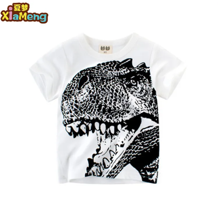 

2019 summer dinosaur printed cotton kids t shirts for boys, White green