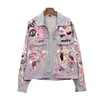 Thailand's popular loose new splash ink graffiti monogrammed print old wash denim jacket women jean jackets