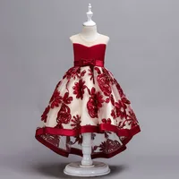 

Girls embroidered Flower High Low Christmas Holiday Party Dress