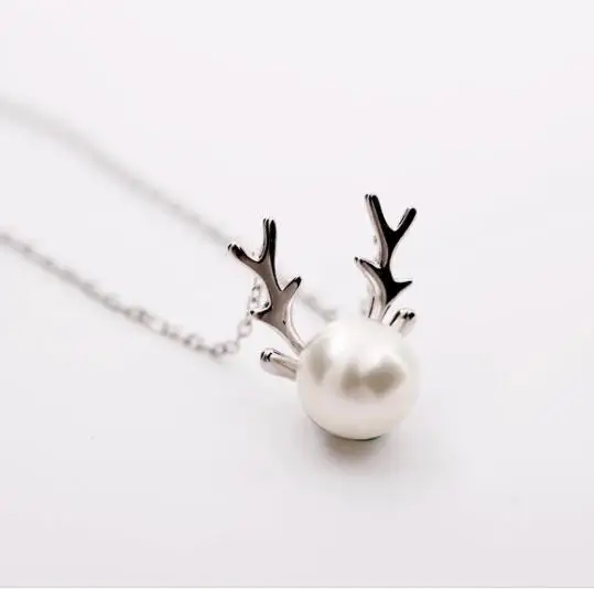 

MYLOVE FREE SHIPPING brand new 925 sterling silver deer horn pearl necklace