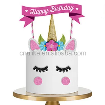 Birthday Party Supplies Pink Gold Purple Unicorn Cupcake Topper