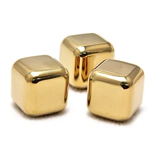 Image of Gold Stainless Steel Ice Cubes Reusable Metal Ice Cube for Whiskey