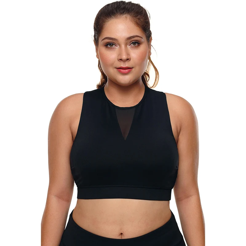 

Women Black Plus Size High Neck Sleeveless Sports Bra, Light blue/white/black/blue