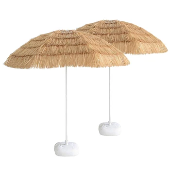 Natural Color Outdoor Palm Beach Plastic Hawaii White Tiki Hula Pp Gr Thatch Straw Umbrella Straws