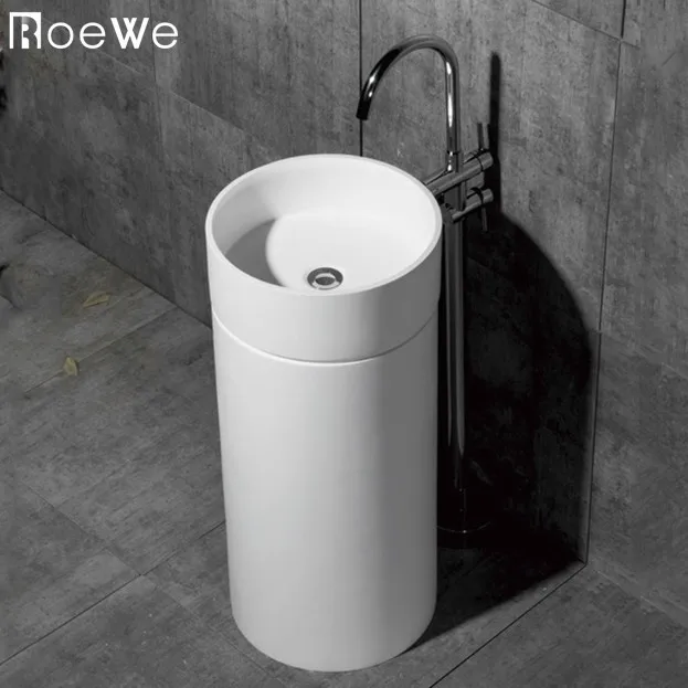 Bathroom Hand Washing Basin Stand Alone Solid Surface Pedestal Sink