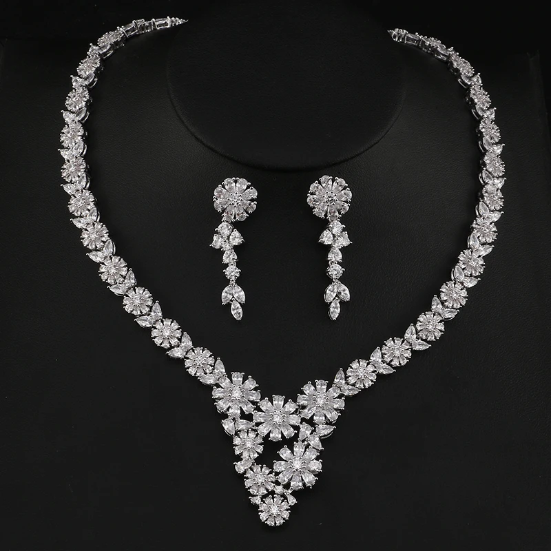 Rakol Engagement Women Necklace Set Full Diamond Crystal Flower Four ...