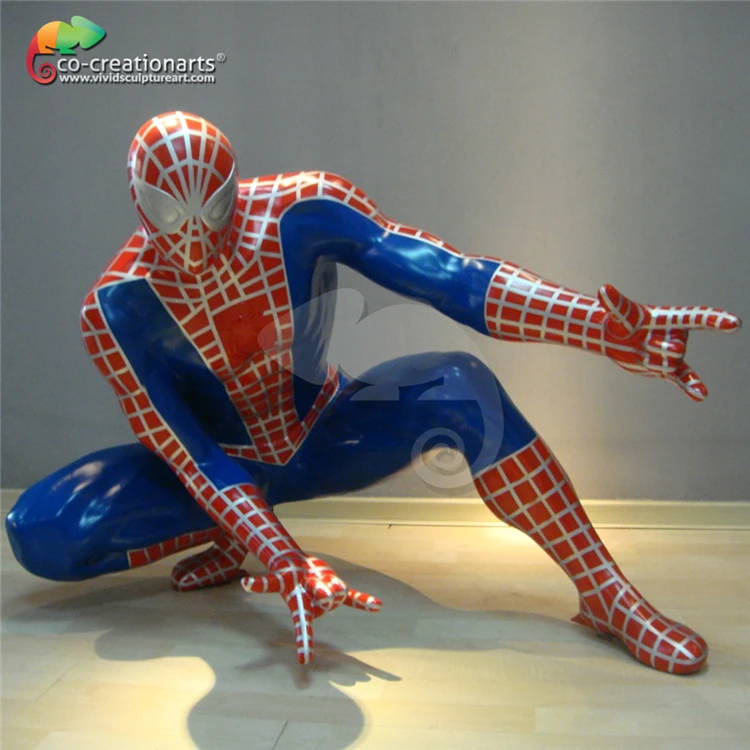 Hidup ukuran patung fiberglass spiderman Produk taman 