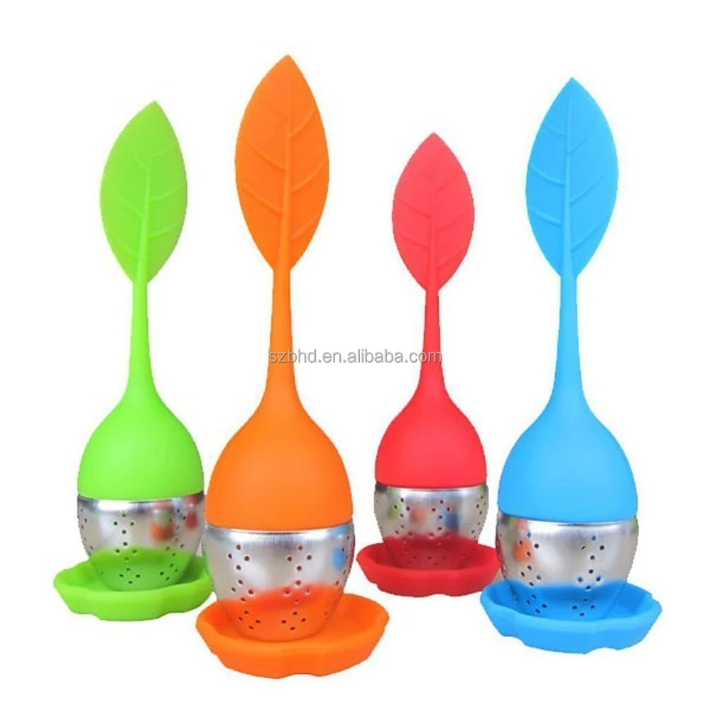 

Long Leaf Shape Handle Kitchen Silicone Loose Leaf Tea Infuser, Red, green, blue, orange or customize